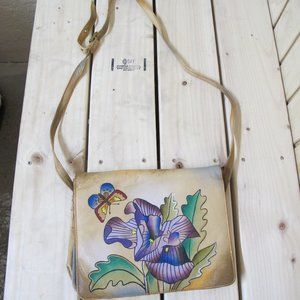 MAGNIFIQUE UNIQUE HAND PAINTED FLORAL LEATHER HANDBAG